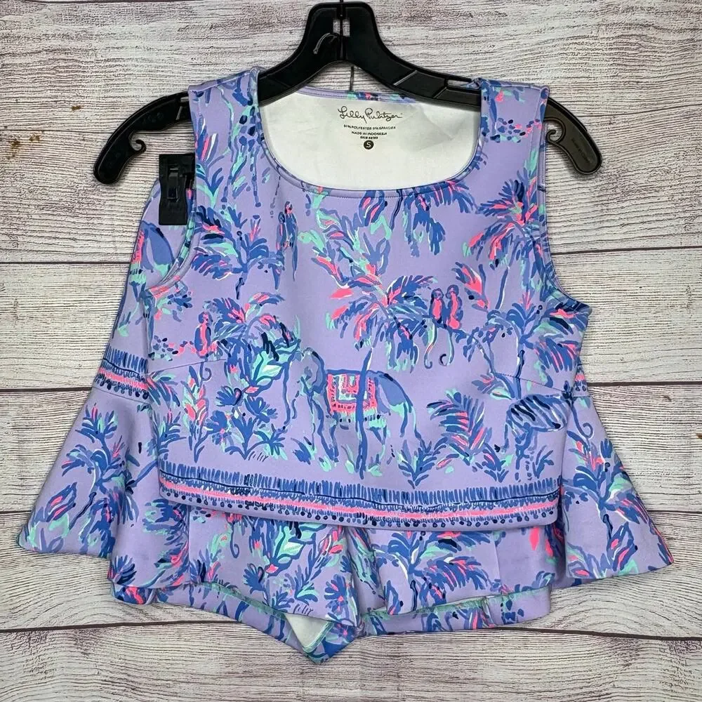 Lilly Pulitzer Neri Crop Top & Shorts 2 Piece Set Lilac Fruity Monkey Small - Picture 5 of 13